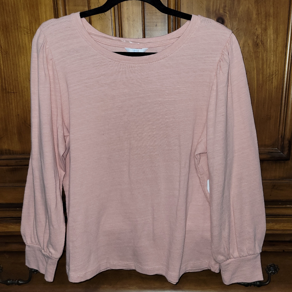 Nwt, Time And Tru Pink Puff Sleeve Pullover, Size Large
